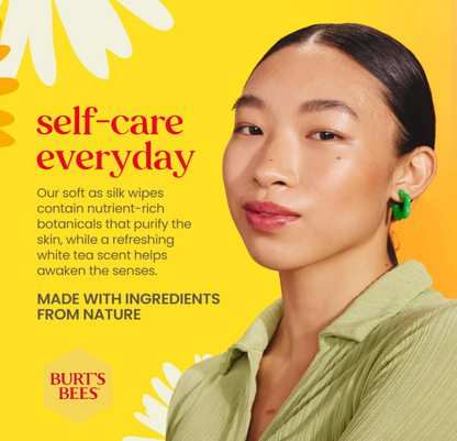 Burt’s Bees Purifying White Tea Facial Towelettes, 100% Plant Based Cloths; 30CT