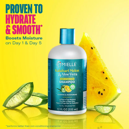 Mielle Organics Kalahari Melon Aloe Deep Sulfate Free Shampoo Hydrating Clarifying Shampoo for Dry Curly Textured Hair Removes Buildup Delivers 5 Days of Moisture 12 Ounce