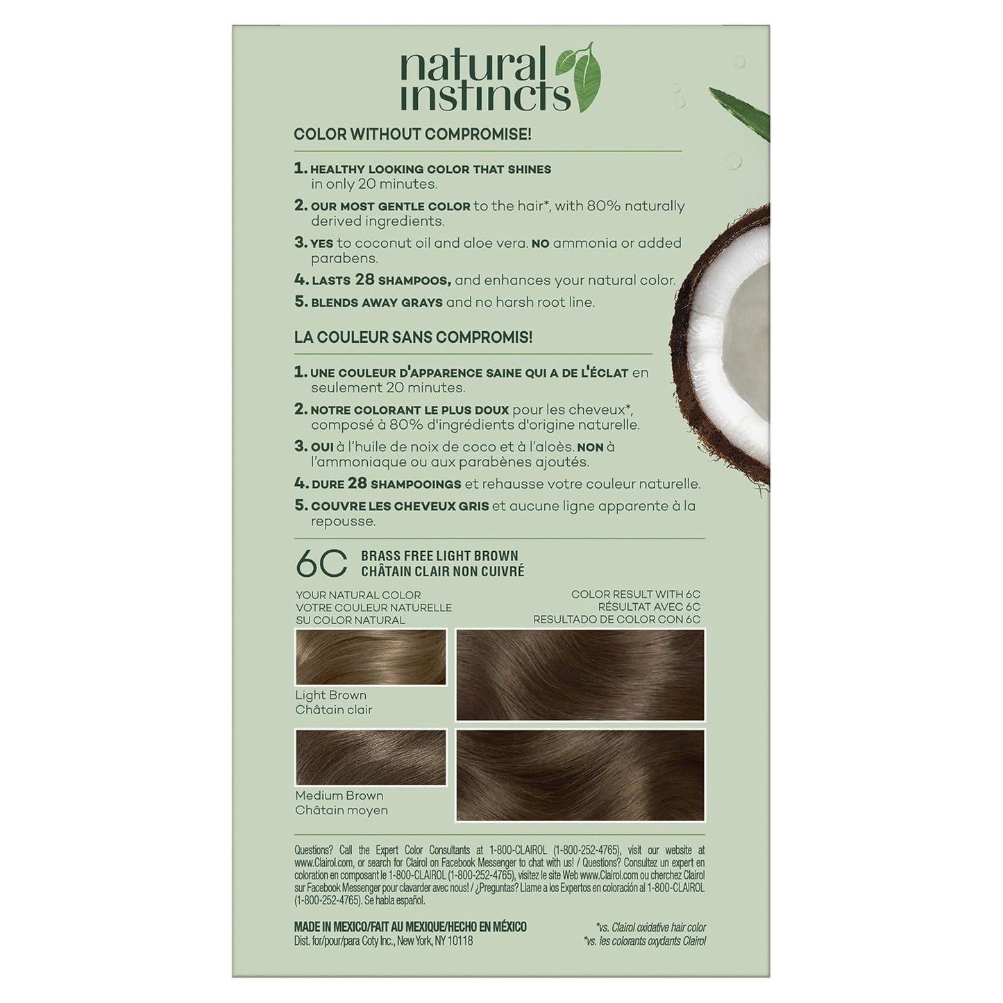 Clairol Natural Instincts Demi-Permanent Hair Dye, 6C Light Brown | Ammonia‑Free