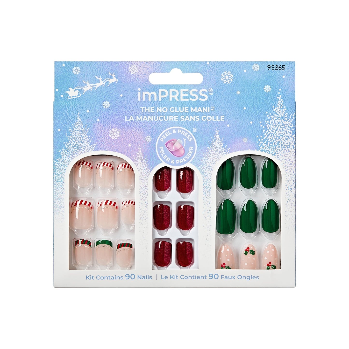 Impress Design Press On Nails  Limited Edition Holiday Gift Set 3-Pack #4, No Glue Needed 90ct
