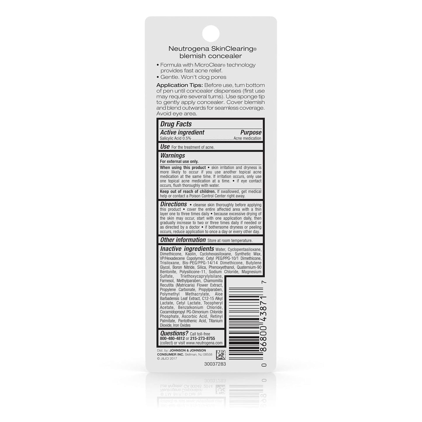 Neutrogena SkinClearing Blemish Concealer Face Makeup, Deep 20, 0.05 Oz
