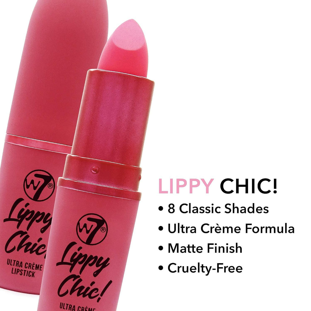 W7 Lippy Chic Ultra Creme Lipstick Back Chat Long Lasting Pink Satin Lip Makeup