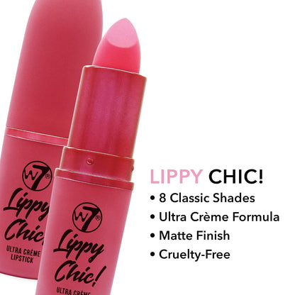 W7 Lippy Chic Ultra Creme Lipstick Back Chat Long Lasting Pink Satin Lip Makeup