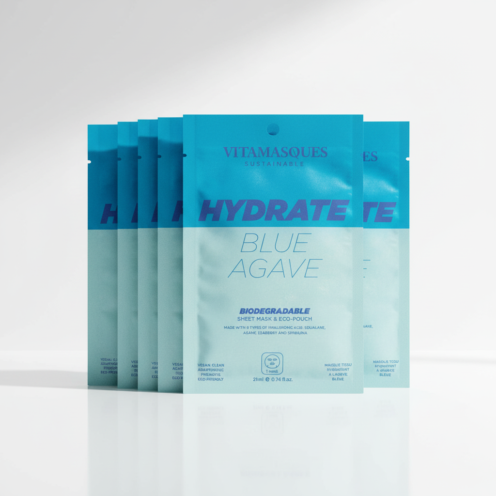 Vitamasques Hydrate Blue Agave Sheet Mask 5 Pack 0.74oz Hyaluronic Acid Vegan