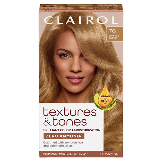 Clairol Textures & Tones Permanent Hair Dye, 7G Luminous Blonde | Pack of 1