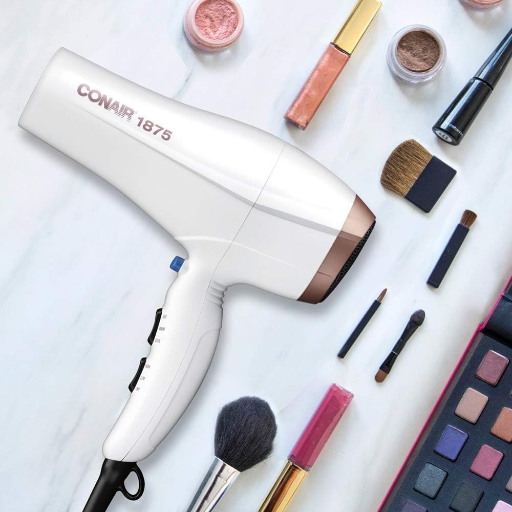 Conair Double Ceramic 1875W Hair Dryer, 3 Heat/ 2 Speed Blow Dryer, White Color