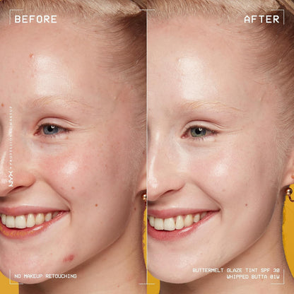NYX PROFESSIONAL MAKEUP Buttermelt Glaze Soft Glow Skin Tint with SPF 30 Up To 12HR Wear 01 Whipped Butta