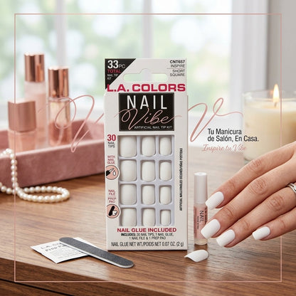 L.A. Colors Nail Vibe Artificial Nail Tip Kit Inspire Short Square White CNT657