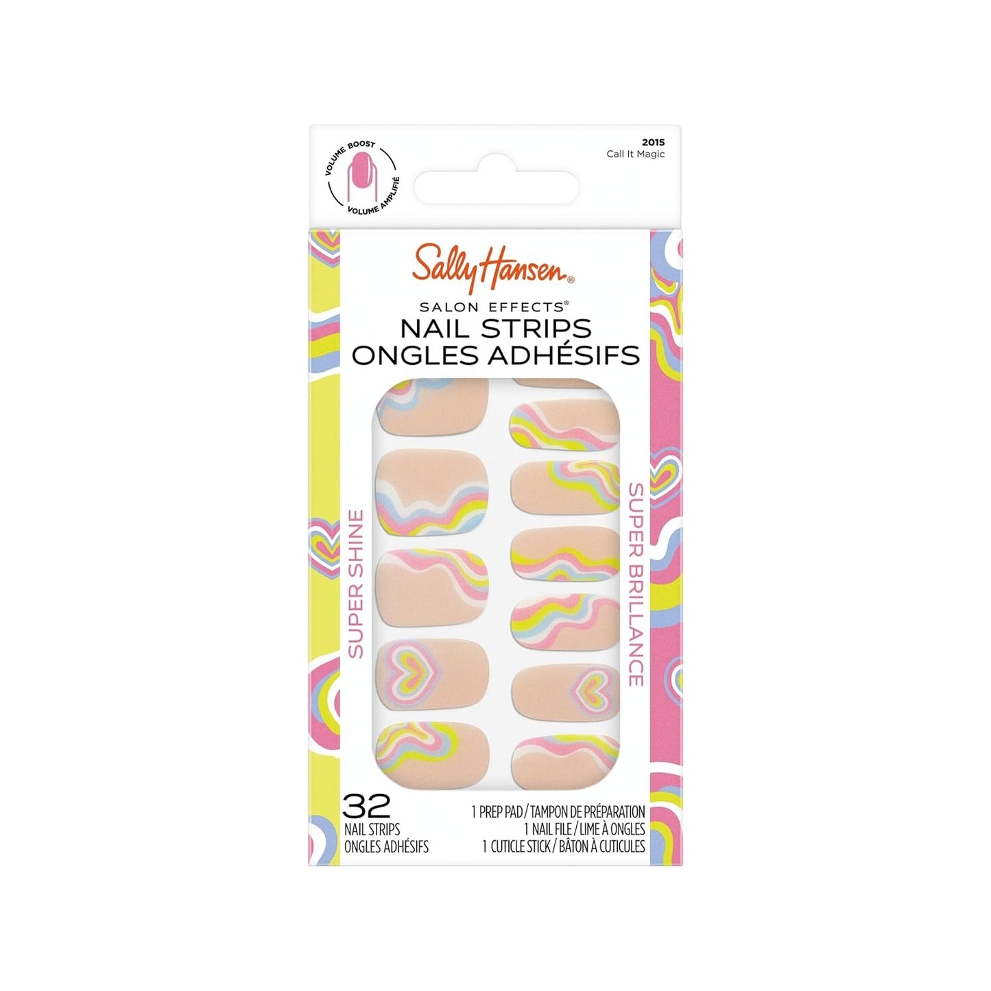 Sally Hansen Salon Effects Nail Strips | No UV Light Needed, No Dry Time, Long-Lasting, Non-Damaging | 32 Nail Strips, 1 Cuticle Stick, Nail File, Prep Pad | Call It Magic