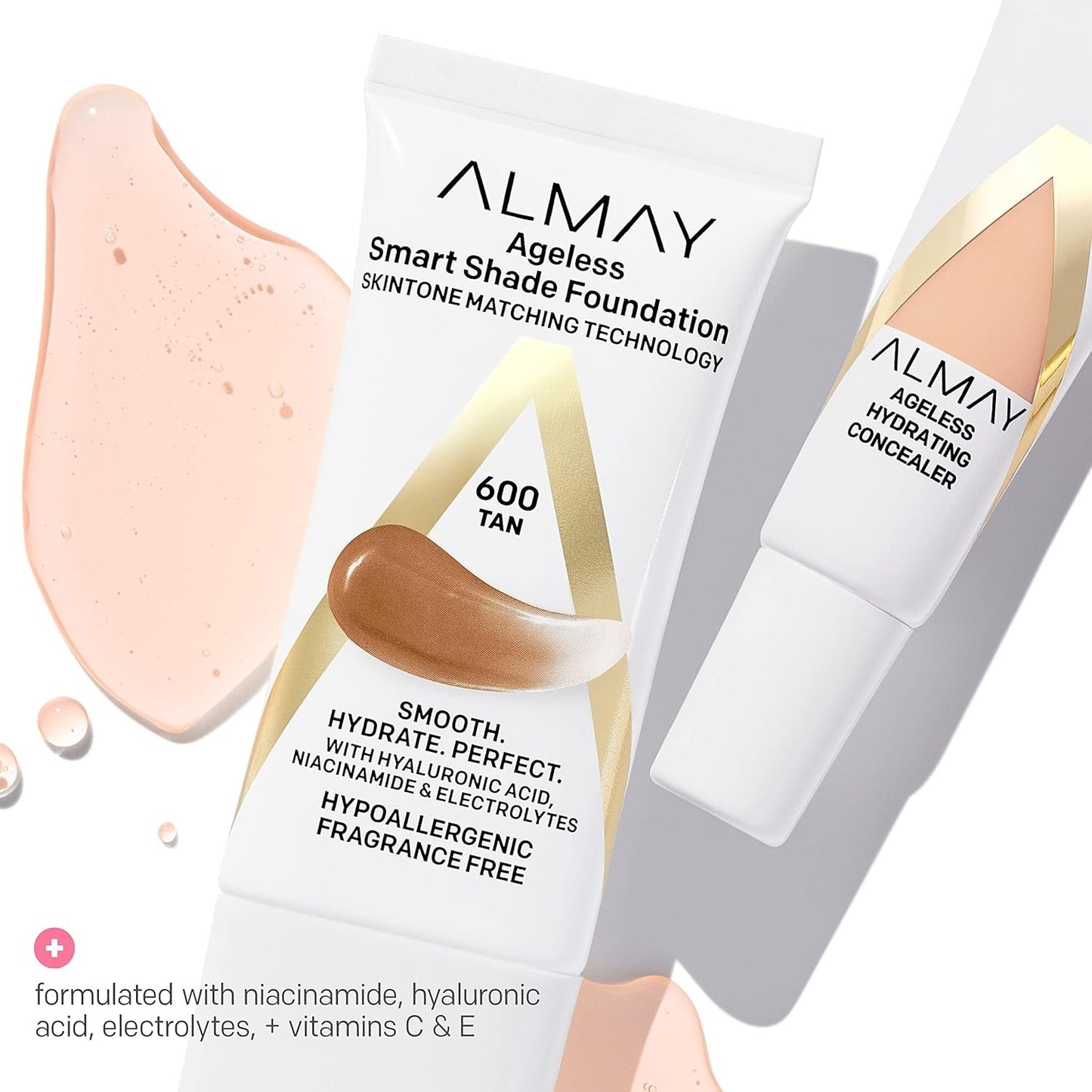 2 Pack Almay Ageless Hydrating Concealer 050 Deep Hyaluronic Acid Niacinamide