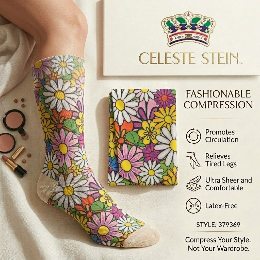 Celeste-Stein-CMPS-2144 Womens 8-15 mmHg Compression Sock - Colorful Daisies