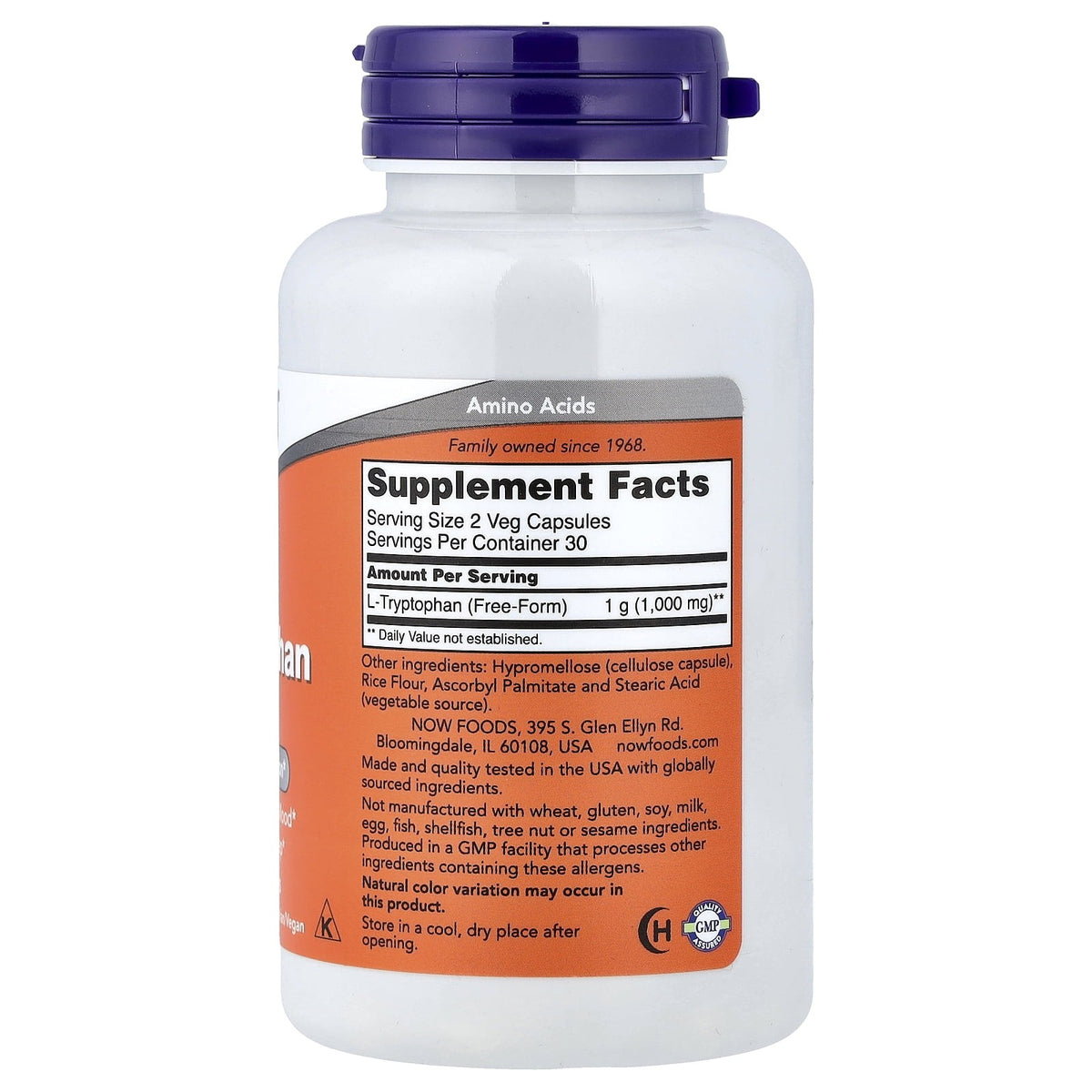 NOW Supplements, L-Tryptophan 500 mg, Encourages Positive Mood*, Supports Relaxation*, 60 Veg Capsules