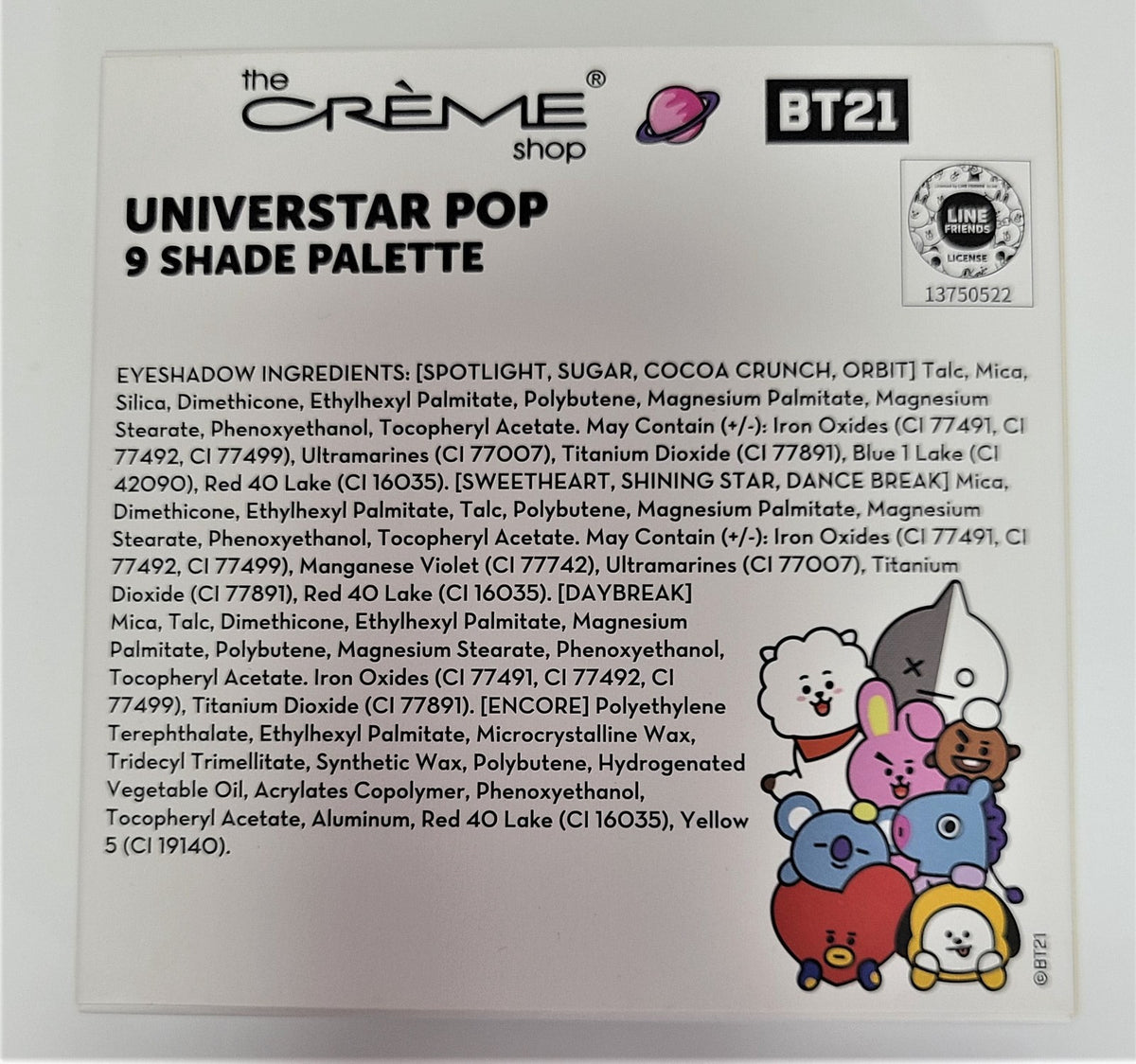Crème Shop BT21 UNIVERSTAR POP Eyeshadow Palette, 9 Shades