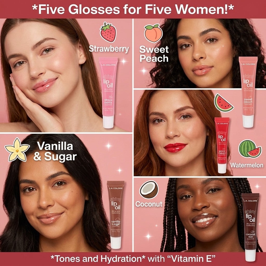 LA Colors Lips Shine Bright Lip Oil Set 5 Piece Moisturizing Shiny Gloss