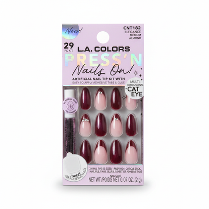 LA Colors Press On Nails Cat Eye Elegance Medium Almond CNT182 Glue & Tabs 29pc