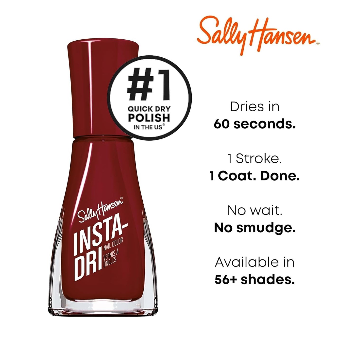 Sally Hansen Insta-Dri, 393 Cinna-Snap, Quick Dry, Long Lasting, Opaque, Shiny Red Nail Polish