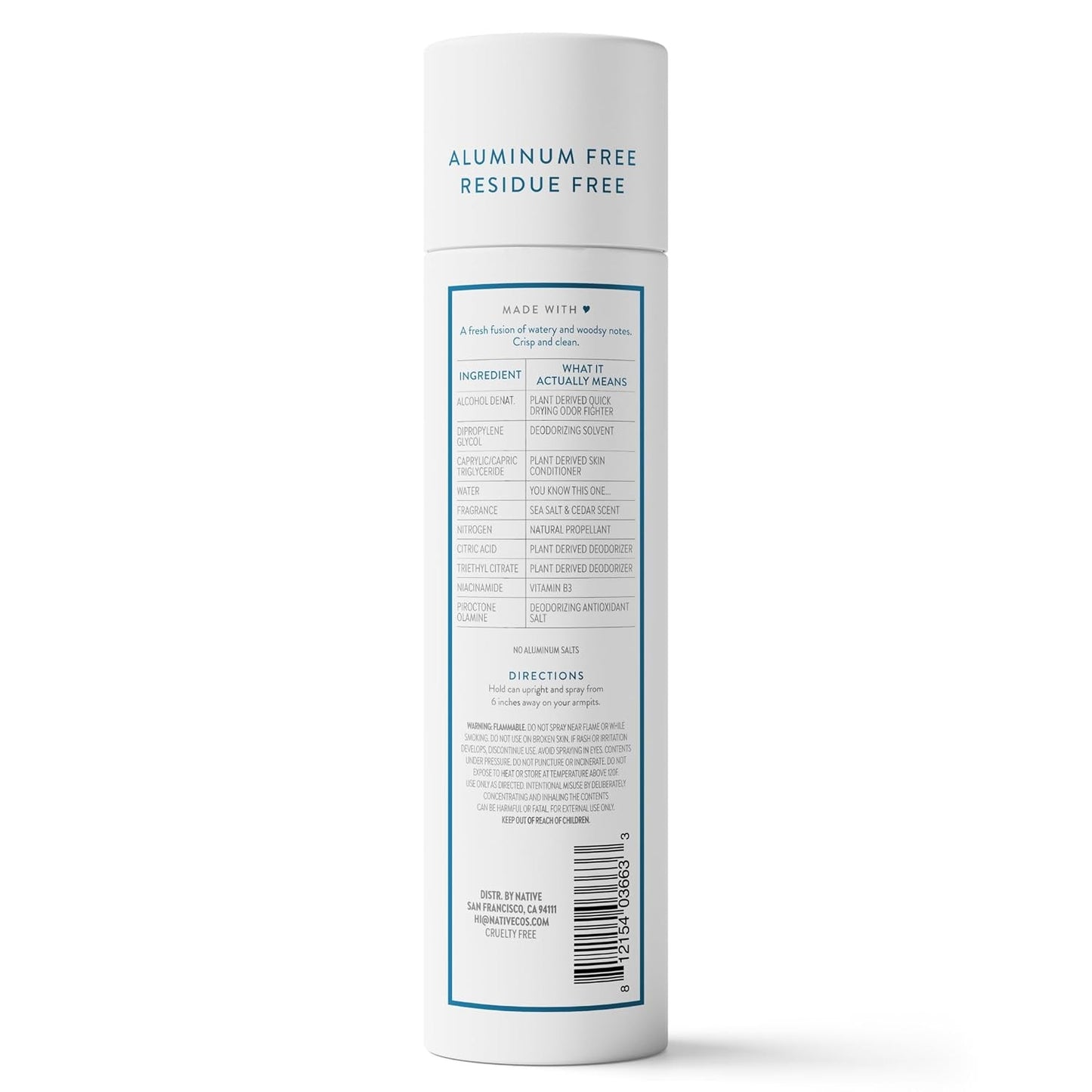 Native Deodorant & Body Spray, Sea Salt & Cedar, Quick Drying, 3.5 oz