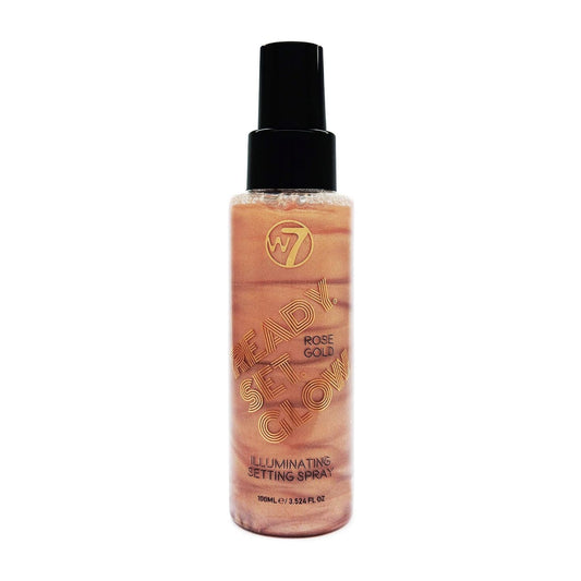W7 Ready Set Glow Makeup Setting Spray - Shimmer Finish - Long-Lasting Rose Gold