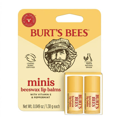 Burt's Bees Mini Lip Balm Original Beeswax Vitamin E Peppermint 2 Tubes New