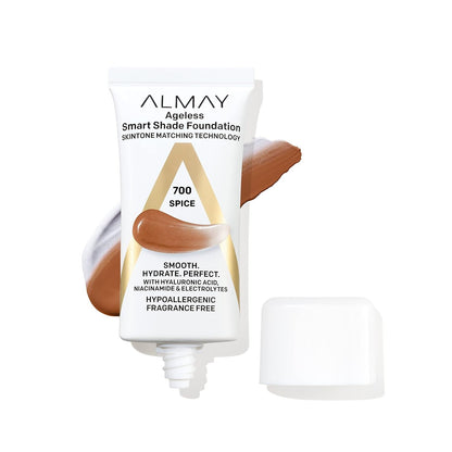 Almay Anti Aging Foundation Smart Shade Face Makeup with Hyaluronic Acid Niacinamide Vitamin C E Hypoallergenic Fragrance Free 700 Spice 1 Fl Oz Pack of 1