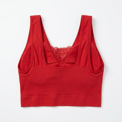 Rhonda Shear Red Seamless Lace Trim Bra Wirefree Comfort Size Small S NWOT