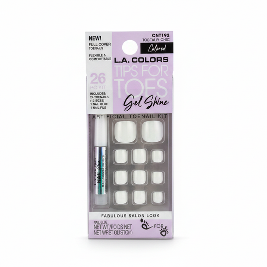 L.A. Colors Tips For Toes Gel Shine White Toenail Kit 26 Pc Toe-Tally Chic CNT19