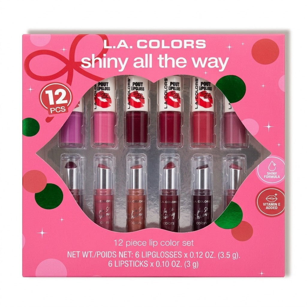 L.A. COLORS Shiny All The Way 12 Piece Lip Color Set 6 Lipglosses 6 Lipsticks