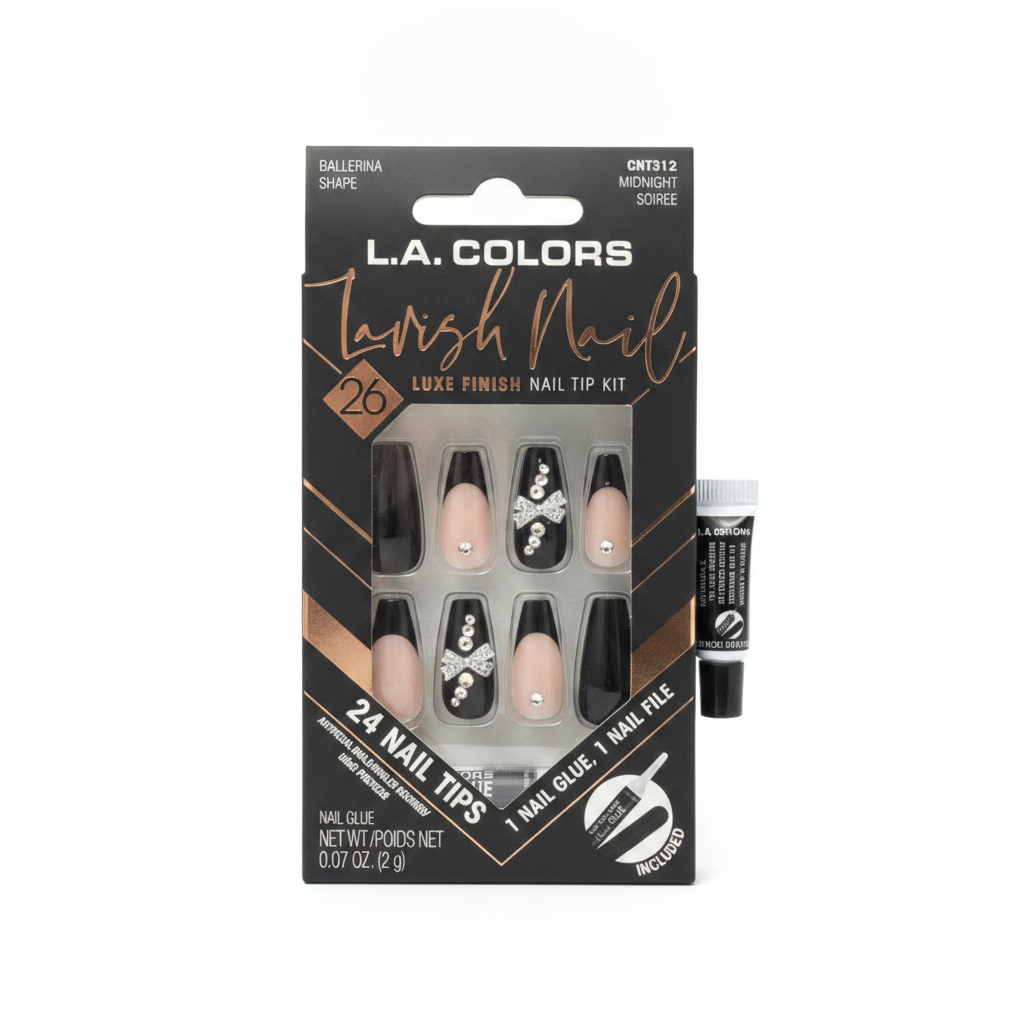 L.A. Colors Lavish Nail Luxe Finish Midnight Soiree Ballerina Shape 24 Tip Kit