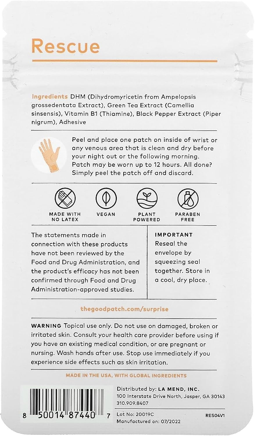The Good Patch Rescue Plant Based Wellness Patch with DHM B1 & Green Tea 4 Count