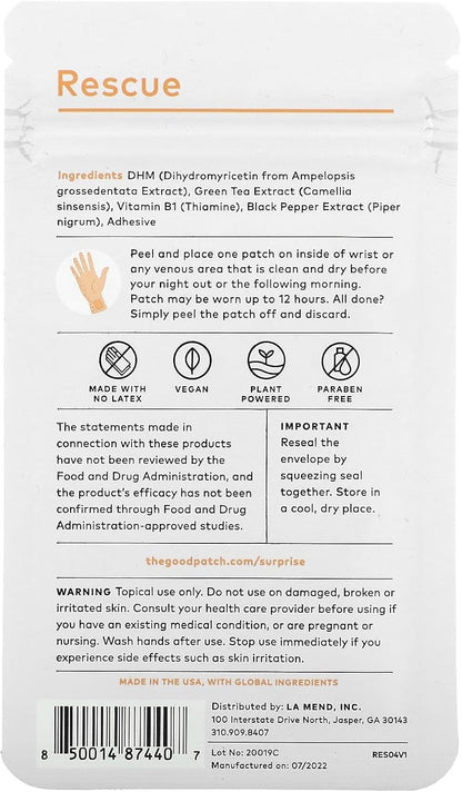 The Good Patch Rescue Plant Based Wellness Patch with DHM B1 & Green Tea 4 Count