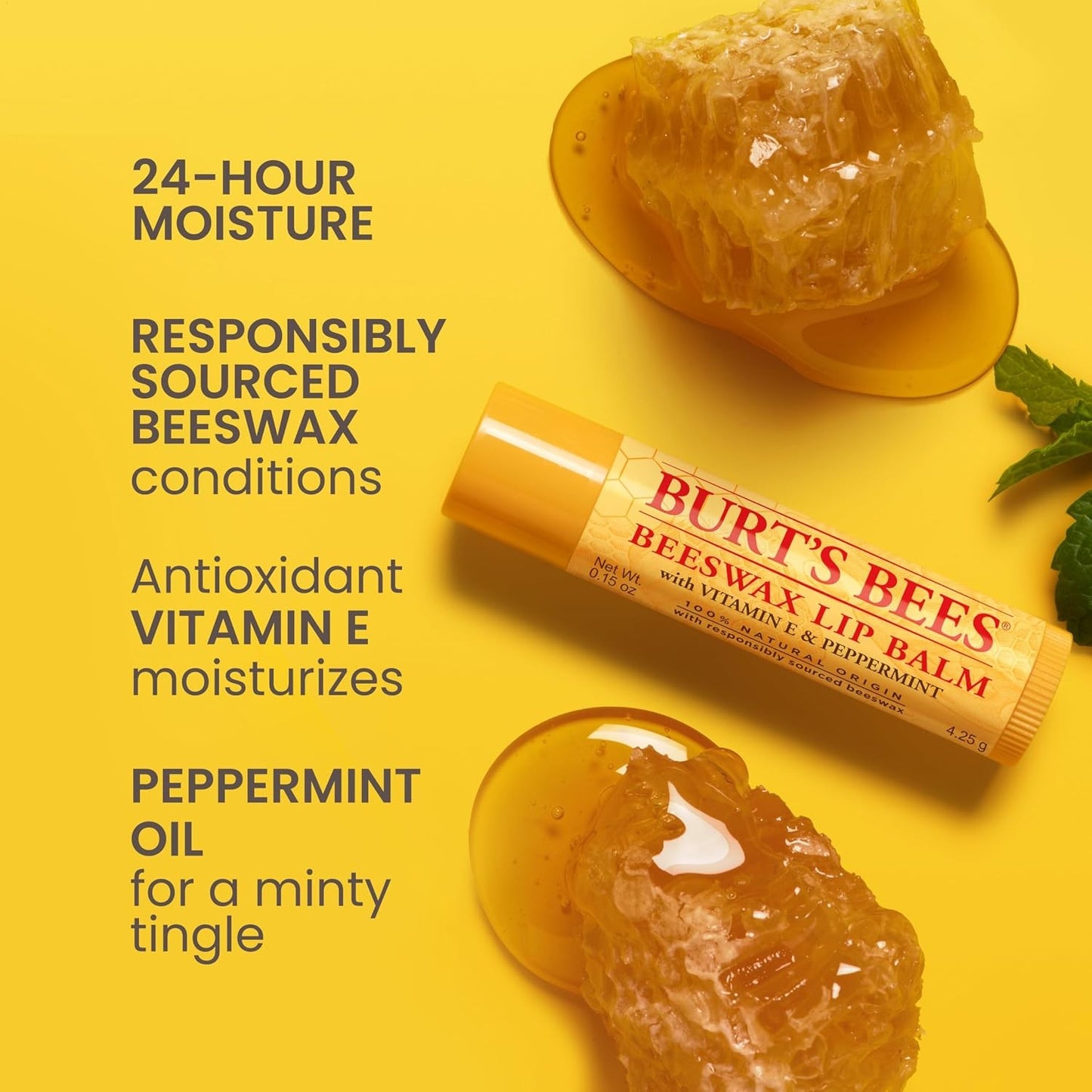Burt's Bees Mini Lip Balm Original Beeswax Vitamin E Peppermint 2 Tubes New
