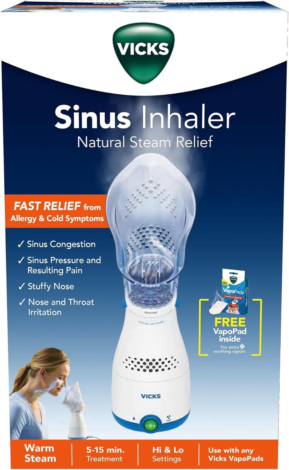 Vicks Sinus Inhaler, Plug-in Non-Medicated Steam Inhaler for Sinus Relief