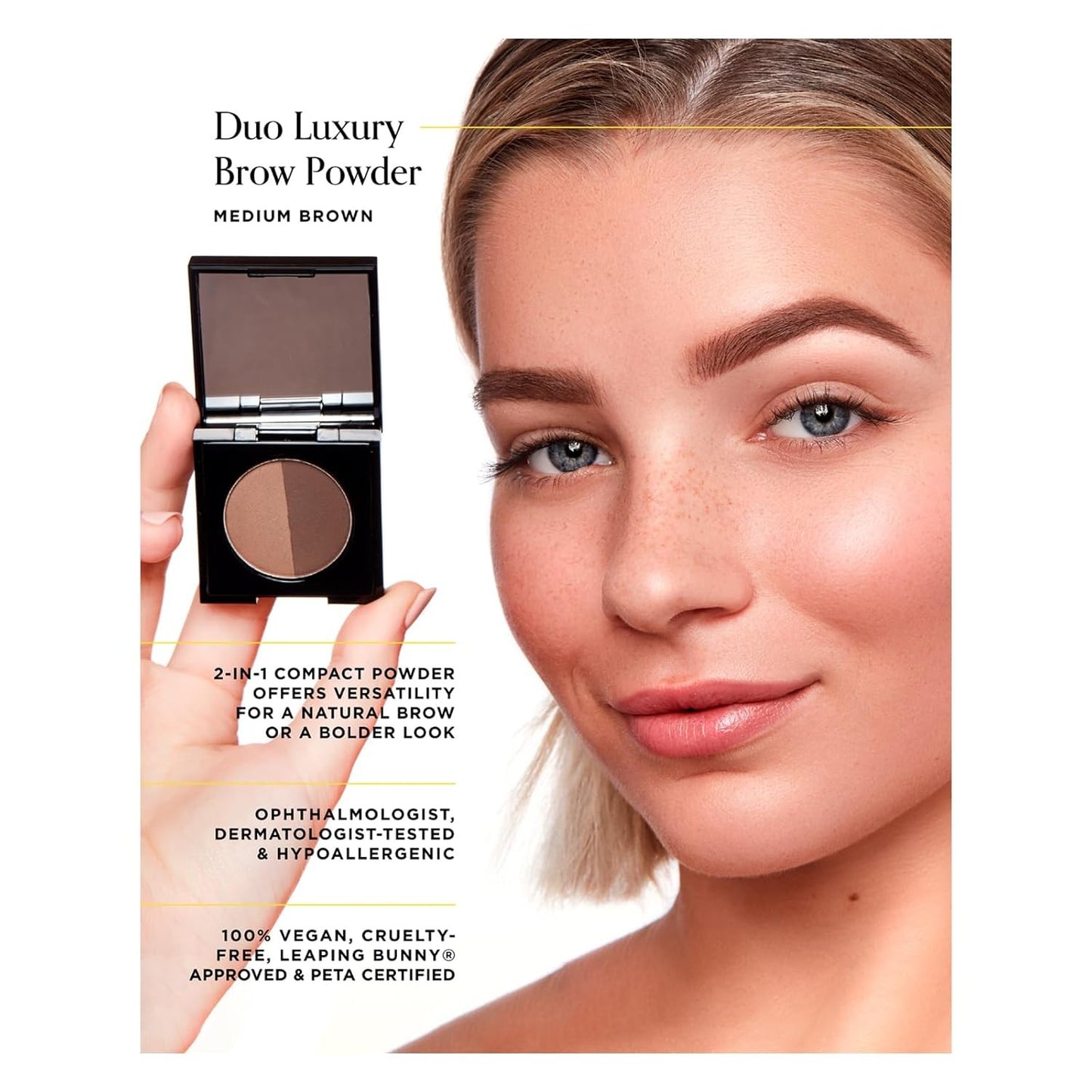 Arches Halos Duo Luxury Brow Powder Eyebrow Shaper Color Powder Compact with 2 Neutral Shades Neutral Brown 0 1 oz