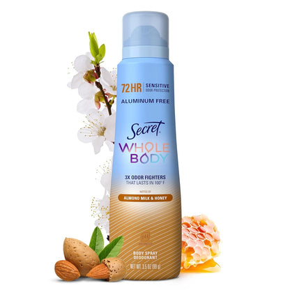 Secret Whole Body Deodorant Spray for Women, Almond Milk & Honey Scent, 3.5 oz