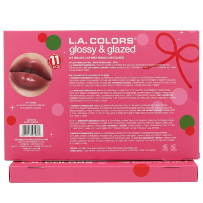 L.A. Colors Glossy & Glazed 11 Pc Lip Kit 9 Lip Glosses 2 Liners Makeup Gift Set