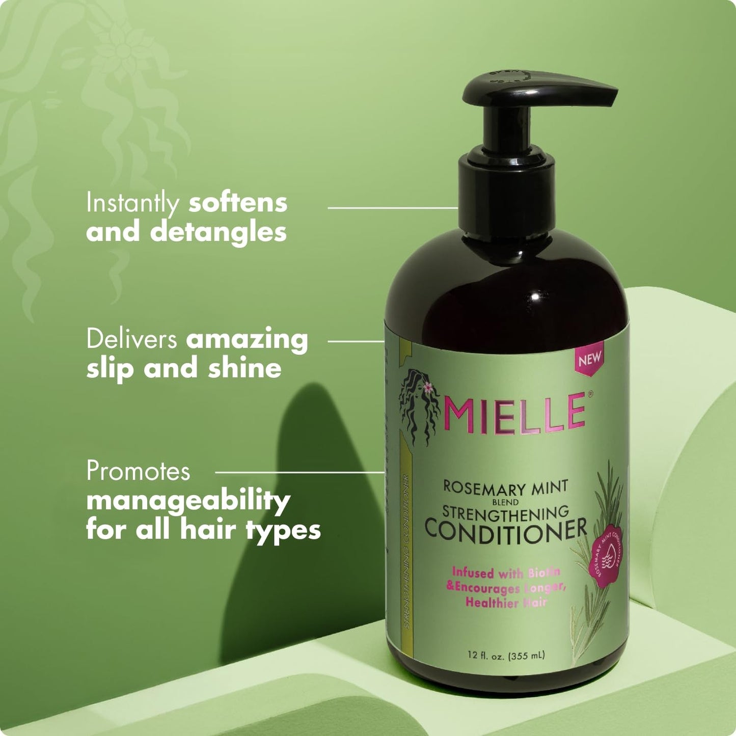 Mielle Organics Rosemary Mint Biotin Strengthening Conditioner, 12 oz Detangling