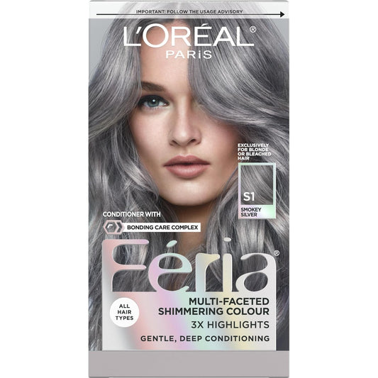 L Oreal Paris Feria Multi Faceted Shimmering Permanent Hair Color Smokey Silver Pack of 1 Hair Dye Kit