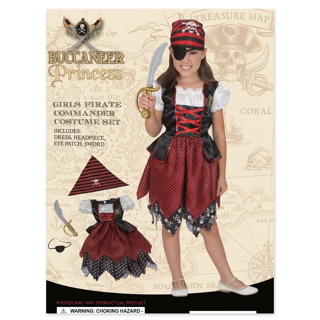 Girls Pirate Commander Costume Buccaneer Princess Set Size 7-9
