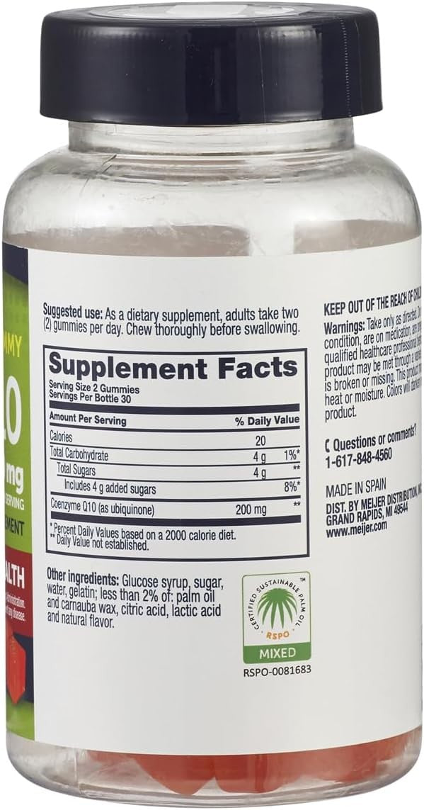 Meijer CoQ10 200 mg Dietary Supplement - Heart Health Support - 2 Bottles of 60