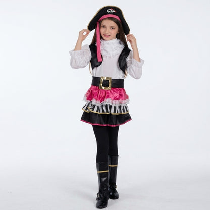Girls Buccaneer Princess Pirate Costume Set Size 4-6 Halloween Dress Up 6pc Hat