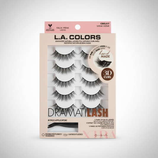 L.A. Colors DramatiLash Faux Mink Lashes 5 Pairs Wink Wink CBEL537 3D Curl