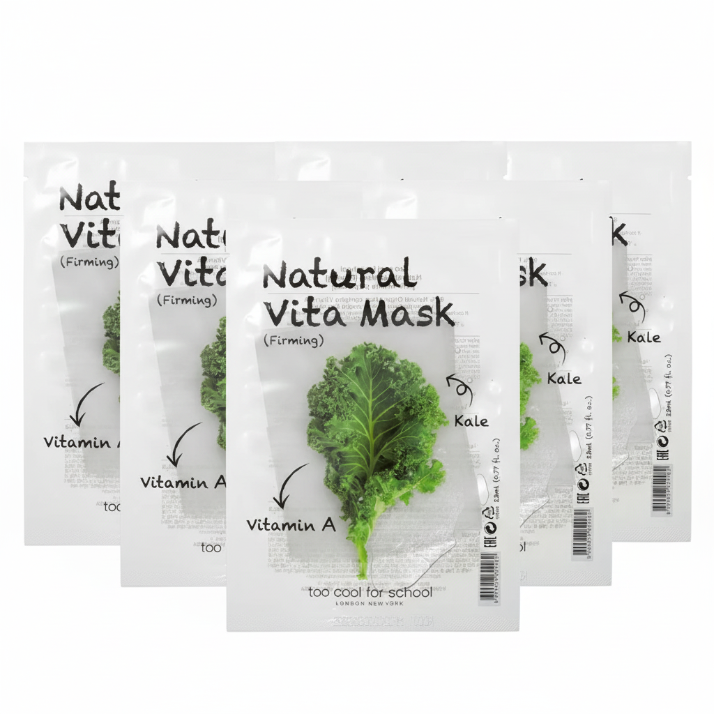 Too Cool For School Natural Vita Mask Firming Vitamin A Kale Sheet Mask 5 Pack