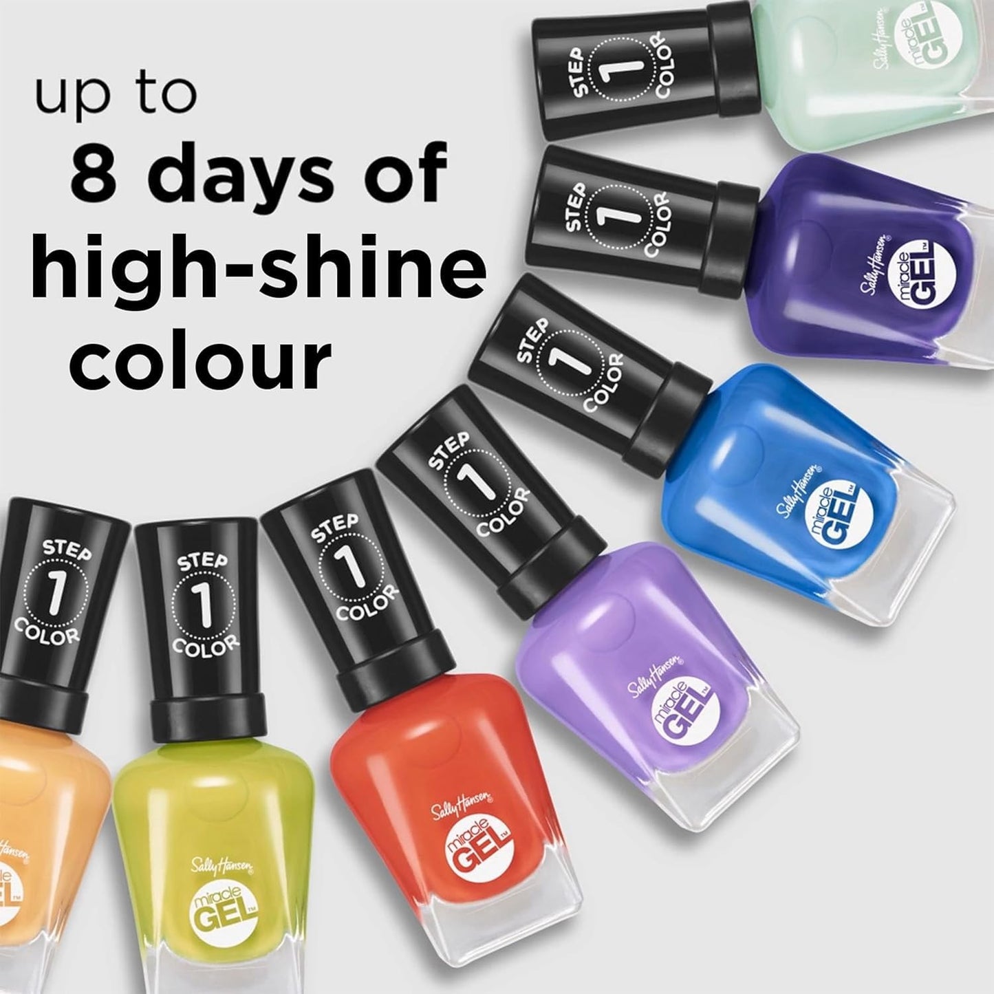 Sally Hansen Miracle Gel Neons Salon Quality Nail Polish Gel Like Formula Two Step System No UV Light Needed Long Lasting Opaque 52 Electri lime Neon Green Nail Polish
