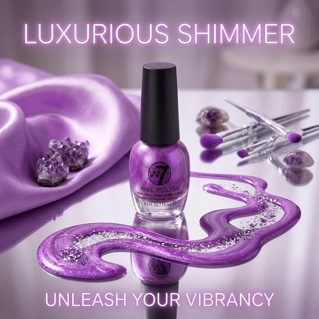 W7 Gemstone Nail Polish Purple Shimmer Metallic Glitter Sparkle 15ml 0.5oz NP016