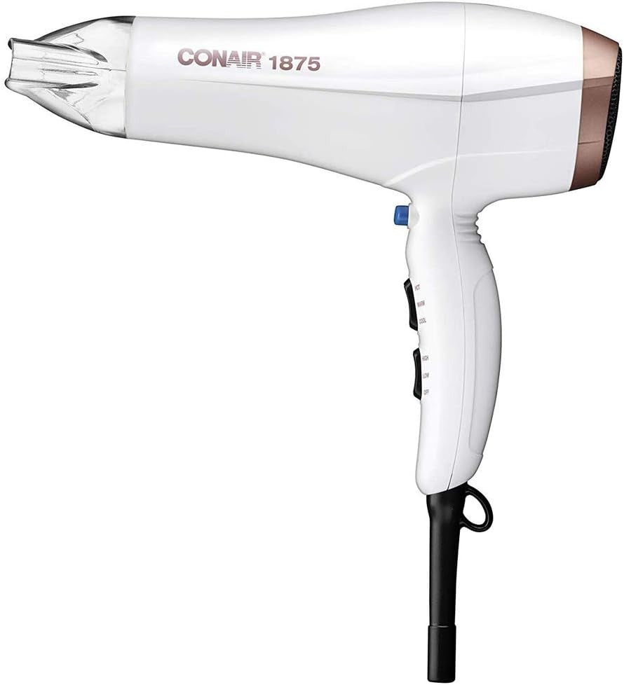 Conair Double Ceramic 1875W Hair Dryer, 3 Heat/ 2 Speed Blow Dryer, White Color