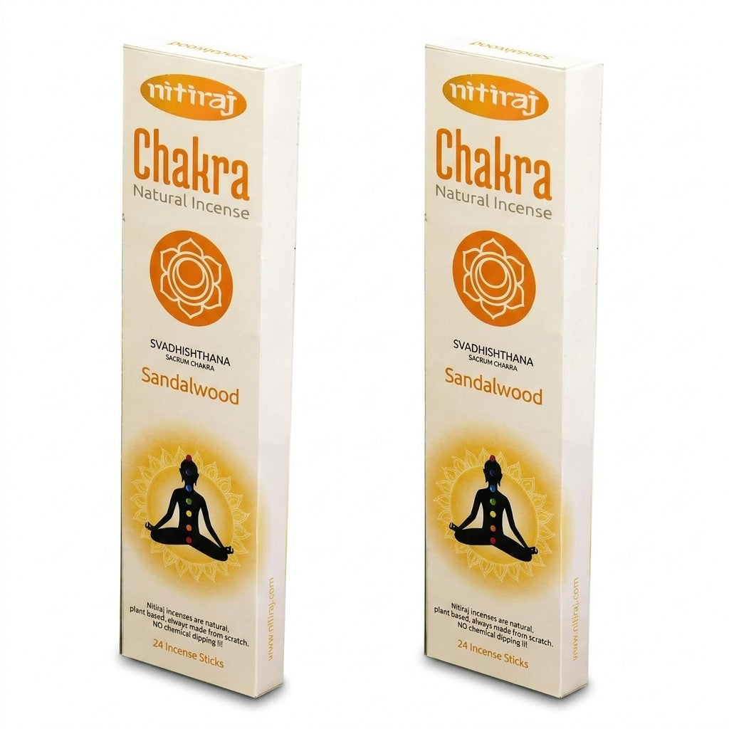 Natural Chakras Incense Sticks Slow Burning 1hr. 2 Pack (Sacrum Chakra (Sandalwo