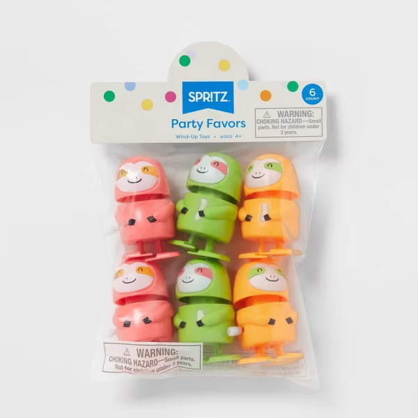 6ct Sloth Wind Up Multicolor Party Favor Toys for Kids, Birthday Good Bag Favors