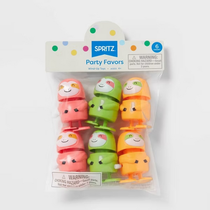 6ct Sloth Wind Up Multicolor Party Favor Toys for Kids, Birthday Good Bag Favors