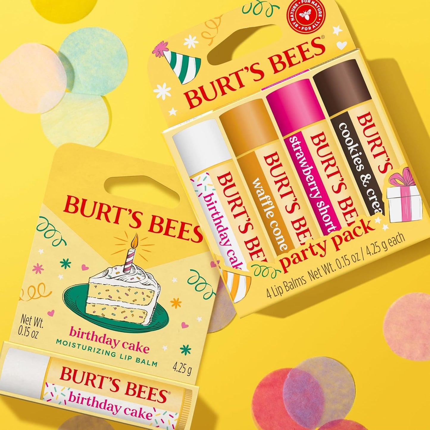 Burt's Bees Birthday Cake Lip Balm, Tint-Free, Natural Origin Lip Care, 1 Tube