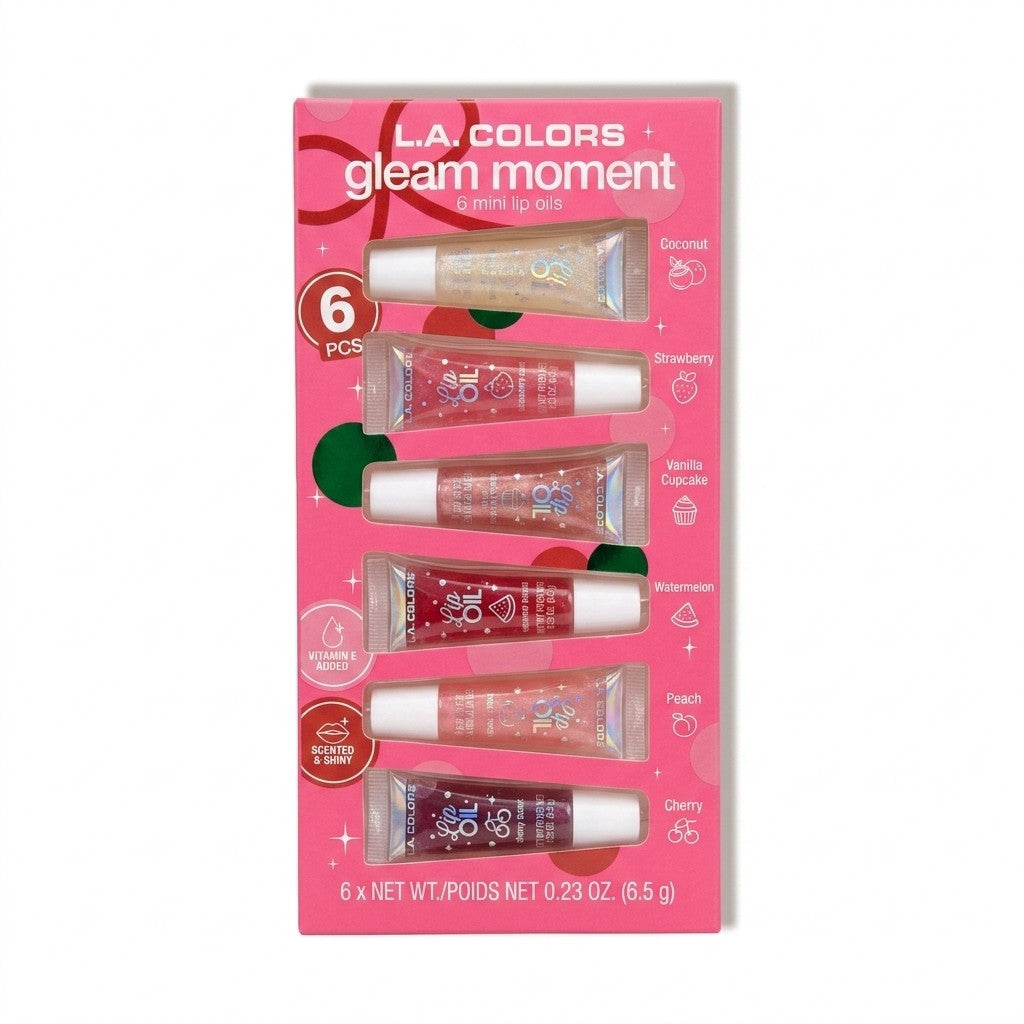 L.A. COLORS Gleam Moment 6pc Mini Lip Oil Set Vitamin E Shiny Flavored Gloss